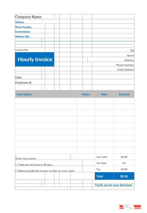 Hourly Invoice template PSD template